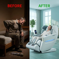 4D Full Body Massage Chair Zero Gravity Shiatsu Recliner,Sl Track Massage Chair with Heating,Leg Auto Extension,Bluetooth,Ai Voice and APP Controller,White — Before & After