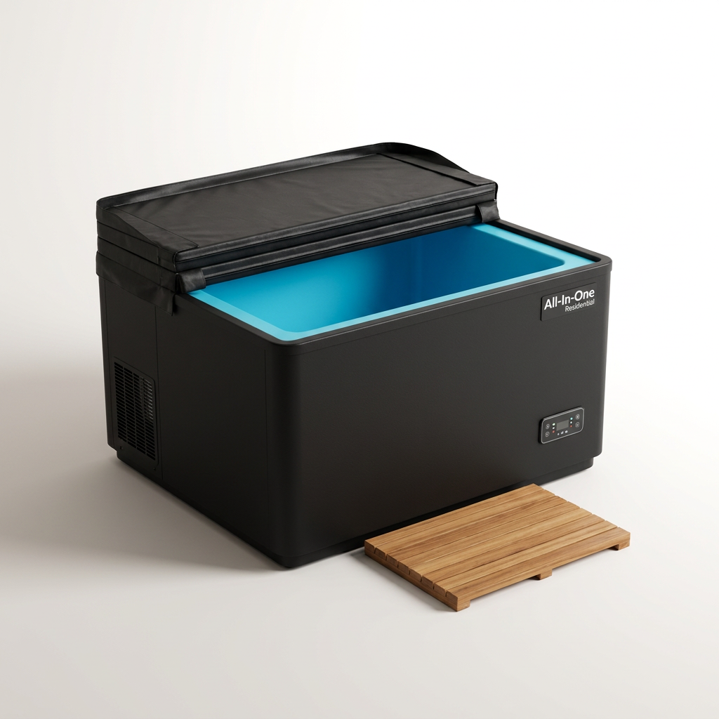Cold Plunge Tub Built for Year-Round Recovery, Ice Cooling, Ozone Sanitation, Winterized Design — Studio Shot