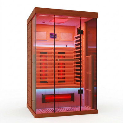 Infrared Sauna Built for Home Wellness, Canadian Hemlock, Red Light Therapy, Panoramic Glass Door