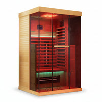 Infrared Sauna Built for Home Wellness, Canadian Hemlock, Red Light Therapy, Panoramic Glass Door