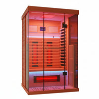 Infrared Sauna Built for Home Wellness, Canadian Hemlock, Red Light Therapy, Panoramic Glass Door